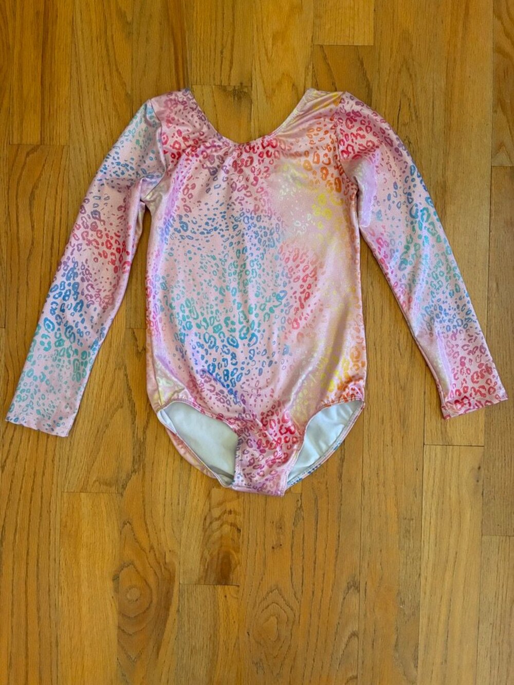 Girls XL Metallic Rainbow Leopard Long Sleeve Gymnastics Leotard